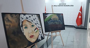 Öğrencilerin Filistin temalı eserleri sergilendi