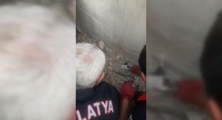 Enkaz altındaki yavru kedi kurtarıldı