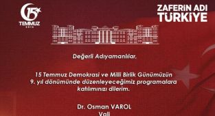 Valilikten 15 Temmuz Demokrasi ve Milli Birlik Günü’ne davet: 'Zaferin adı Türkiye'